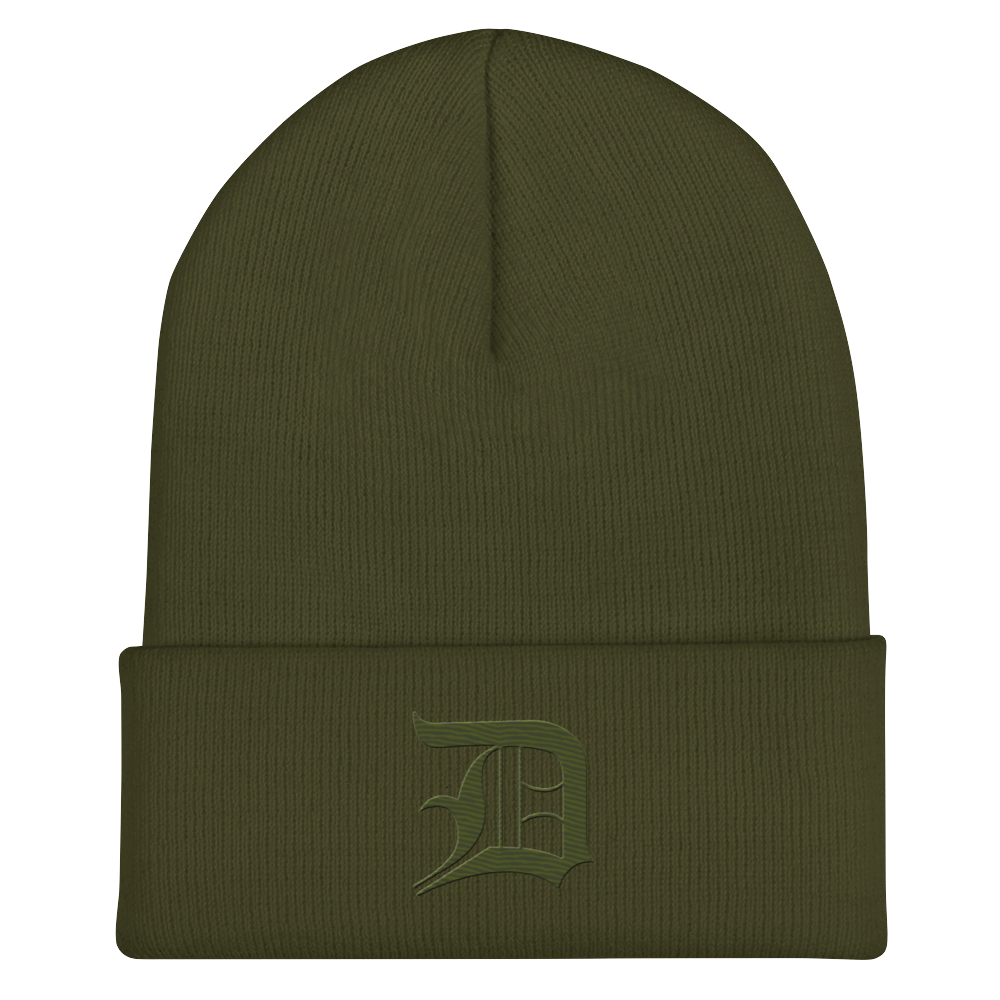 Detroit 'Old English D' Cuffed Beanie (Army Green)