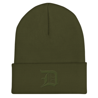 Detroit 'Old English D' Cuffed Beanie (Army Green)