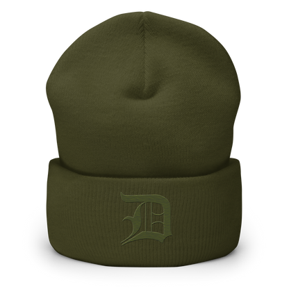 Detroit 'Old English D' Cuffed Beanie (Army Green)