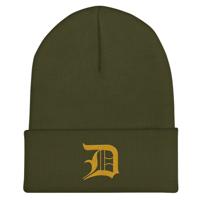 Detroit 'Old English D' Cuffed Beanie (Gold)