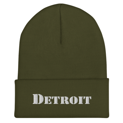 'Detroit' Cuffed Beanie (Army Font)