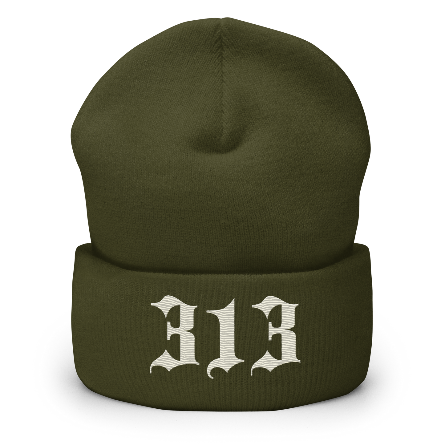 Detroit '313' Cuffed Beanie (Old English Font) | Ivory White