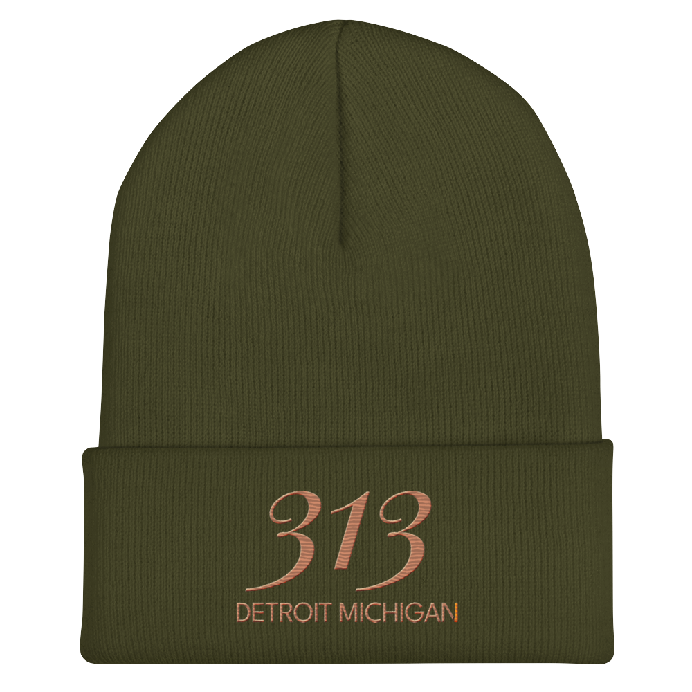 '313 Detroit Michigan' Cuffed Beanie | Copper