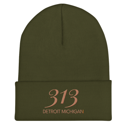 '313 Detroit Michigan' Cuffed Beanie | Copper