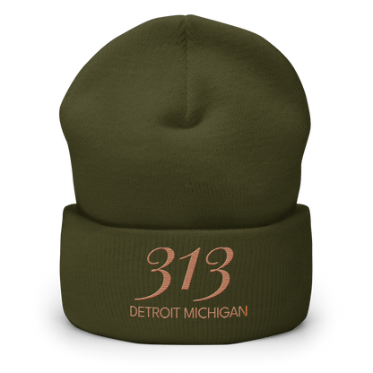 '313 Detroit Michigan' Cuffed Beanie | Copper