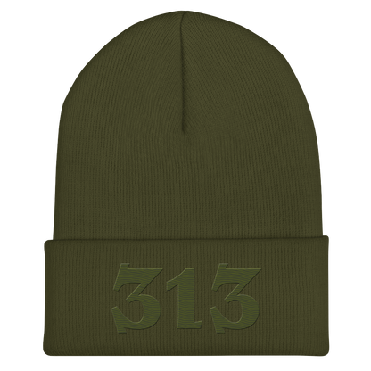 Detroit '313' Cuffed Beanie (Angry Font) | Army Green