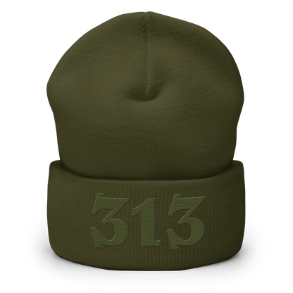 Detroit '313' Cuffed Beanie (Angry Font) | Army Green