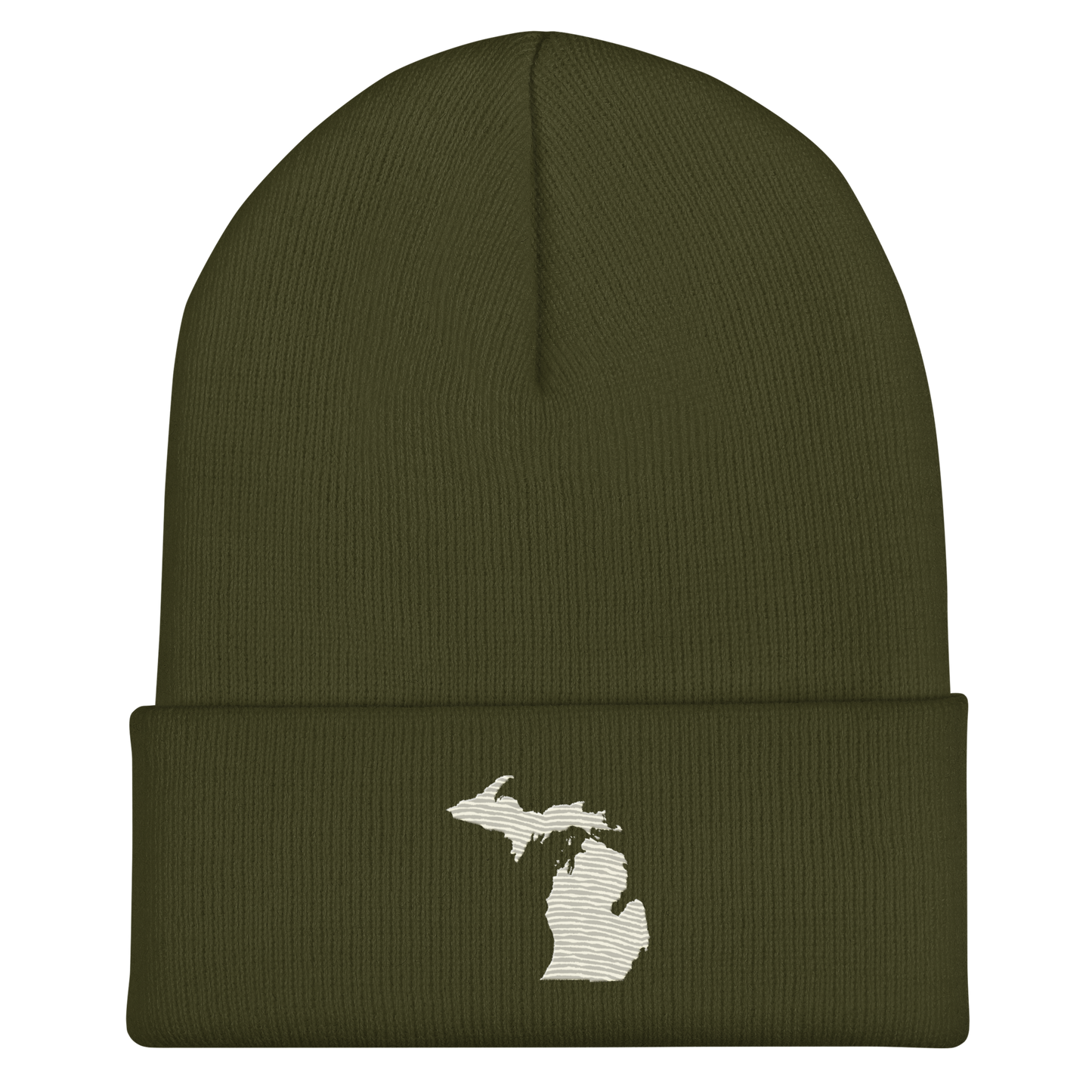 Michigan Cuffed Beanie | Ivory White Outline