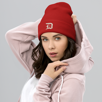 Detroit 'Old English D' Cuffed Beanie (Ivory White)