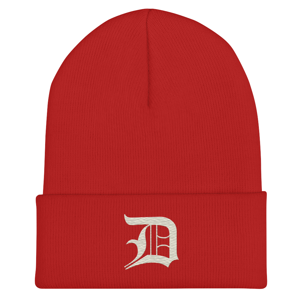 Detroit 'Old English D' Cuffed Beanie (Ivory White)