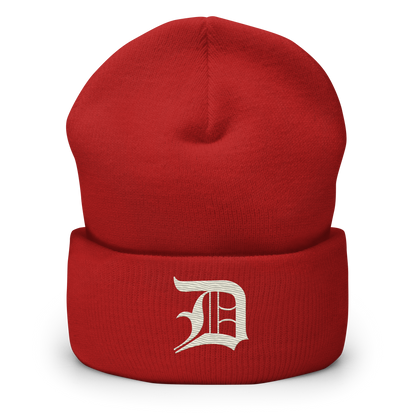 Detroit 'Old English D' Cuffed Beanie (Ivory White)