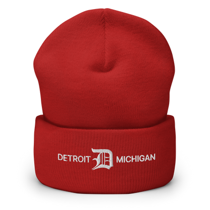 'Detroit Michigan' Cuffed Beanie (w/ Old English 'D')