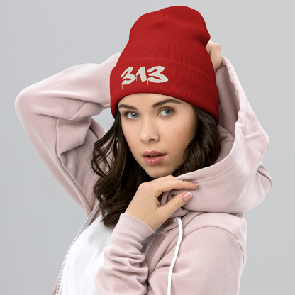 Detroit '313' Cuffed Beanie (Tag Font) | Ivory White