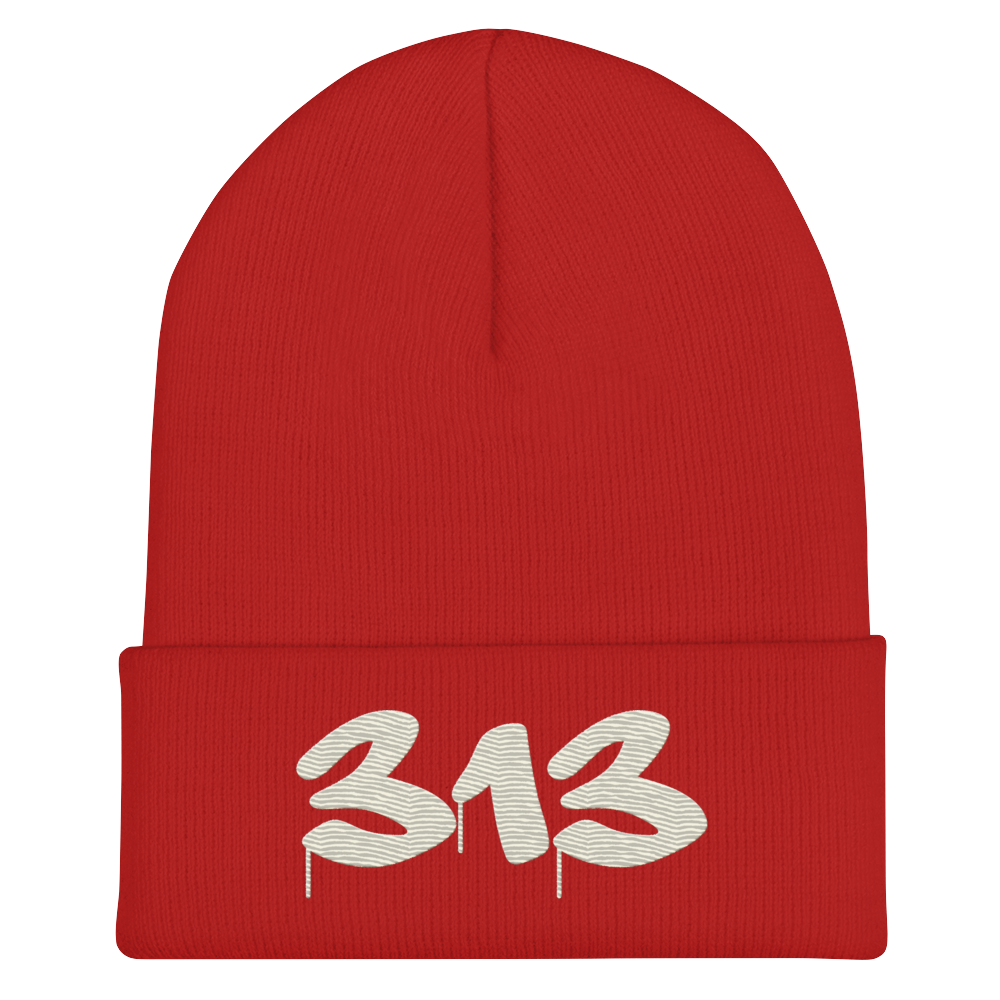 Detroit '313' Cuffed Beanie (Tag Font) | Ivory White