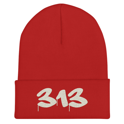 Detroit '313' Cuffed Beanie (Tag Font) | Ivory White