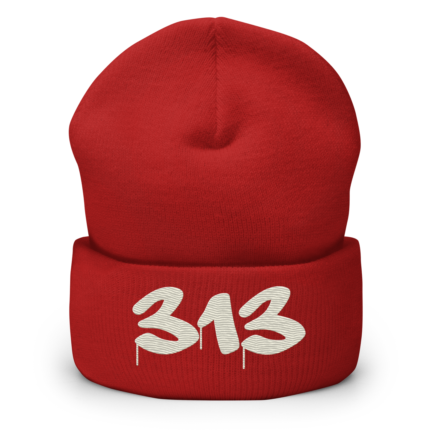 Detroit '313' Cuffed Beanie (Tag Font) | Ivory White