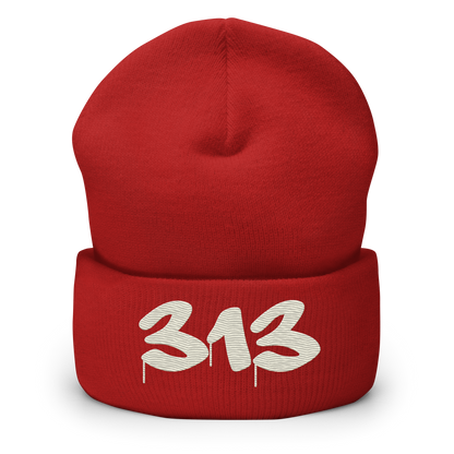 Detroit '313' Cuffed Beanie (Tag Font) | Ivory White