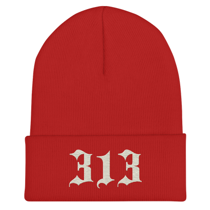 Detroit '313' Cuffed Beanie (Old English Font) | Ivory White