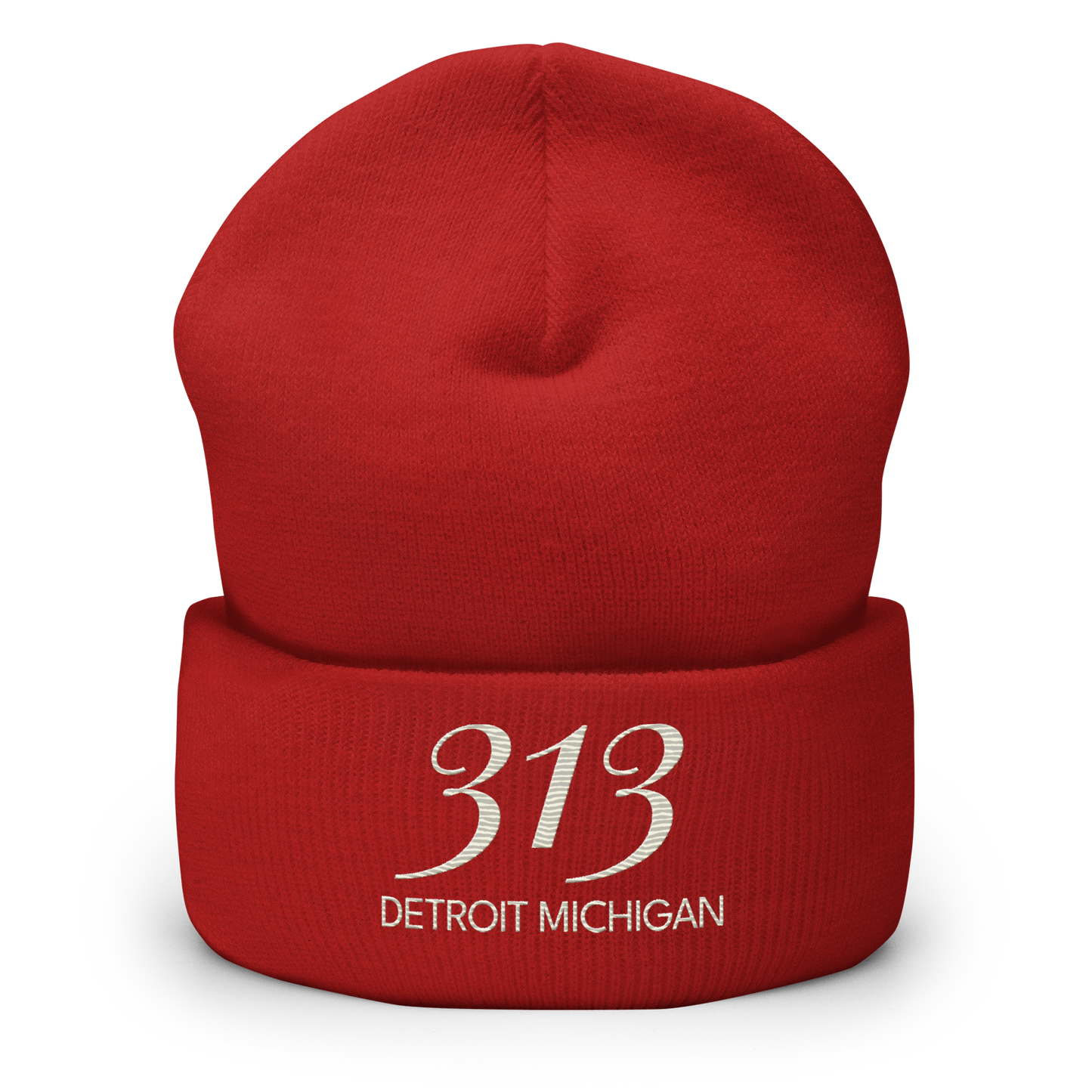 '313 Detroit Michigan' Cuffed Beanie | Ivory White