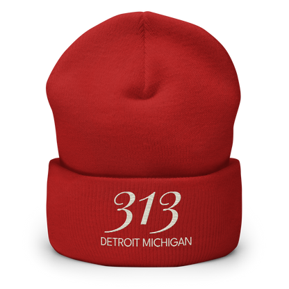 '313 Detroit Michigan' Cuffed Beanie | Ivory White