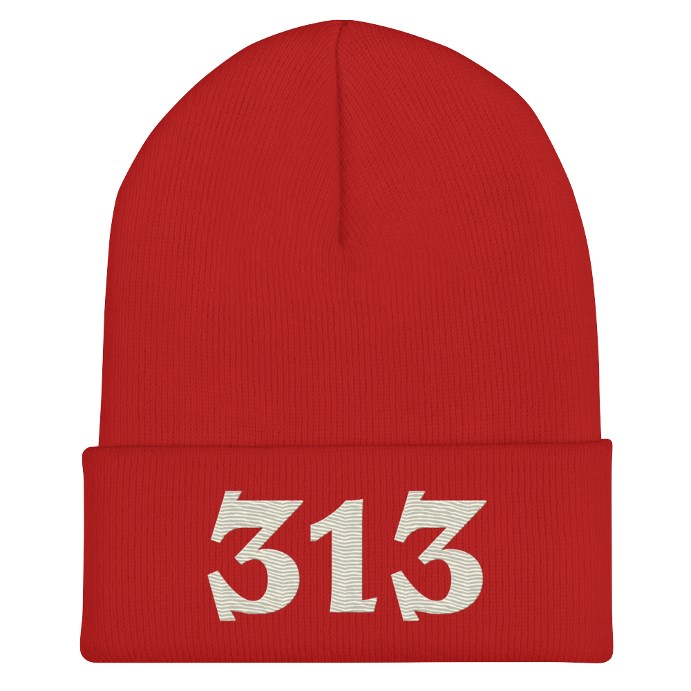 Detroit '313' Cuffed Beanie (Angry Font) | Ivory White