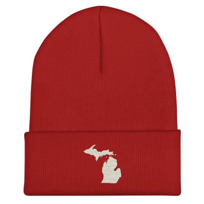 Michigan Cuffed Beanie | Ivory White Outline