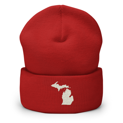 Michigan Cuffed Beanie | Ivory White Outline