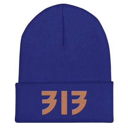 Detroit '313' Cuffed Beanie (Glam Font) | Copper