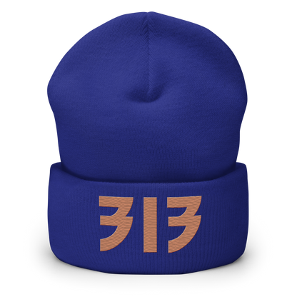 Detroit '313' Cuffed Beanie (Glam Font) | Copper