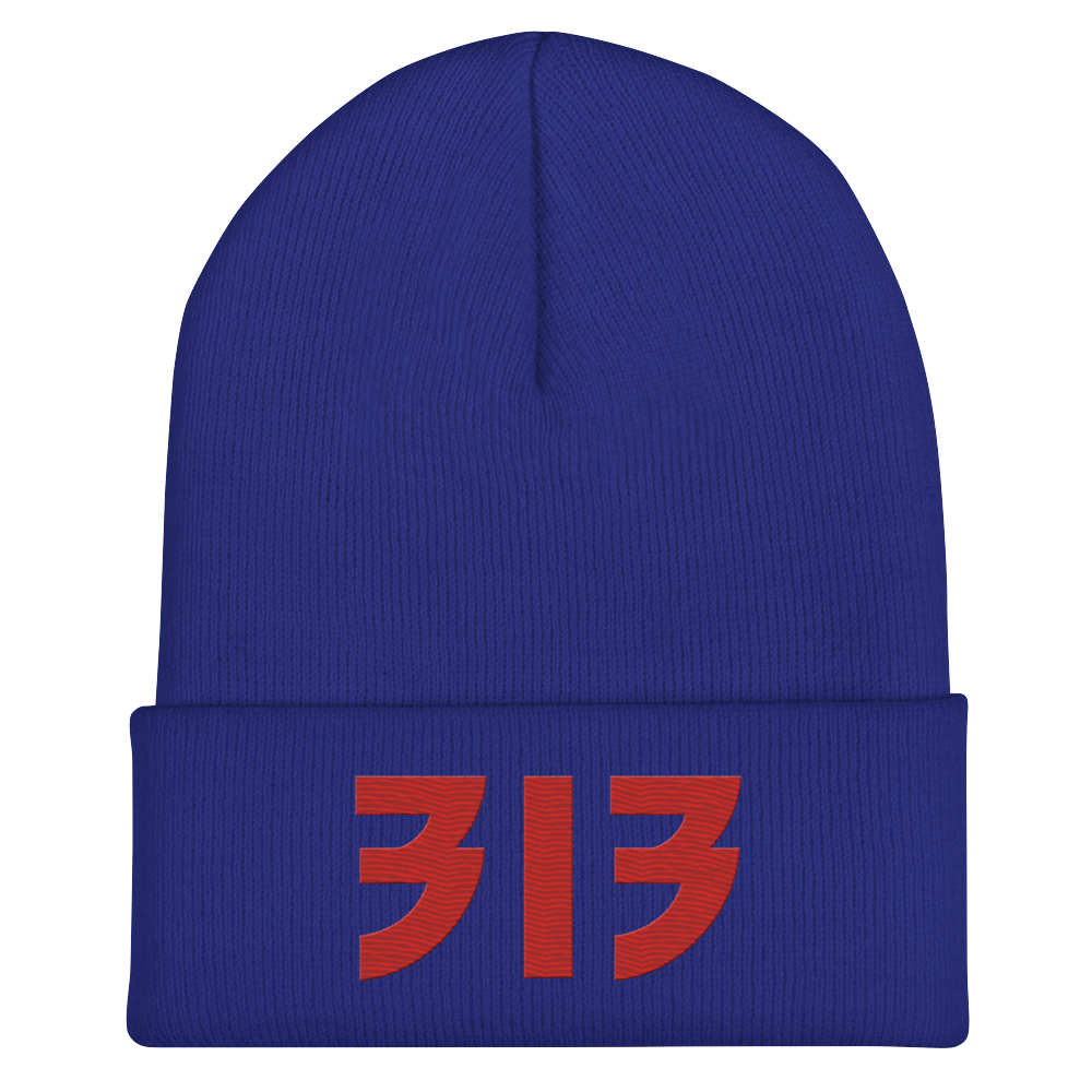 Detroit '313' Cuffed Beanie (Glam Font) | Red