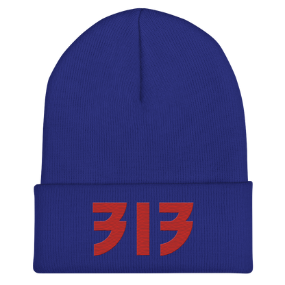 Detroit '313' Cuffed Beanie (Glam Font) | Red