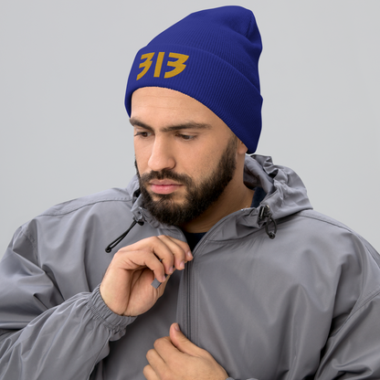 Detroit '313' Cuffed Beanie (Glam Font) | Gold