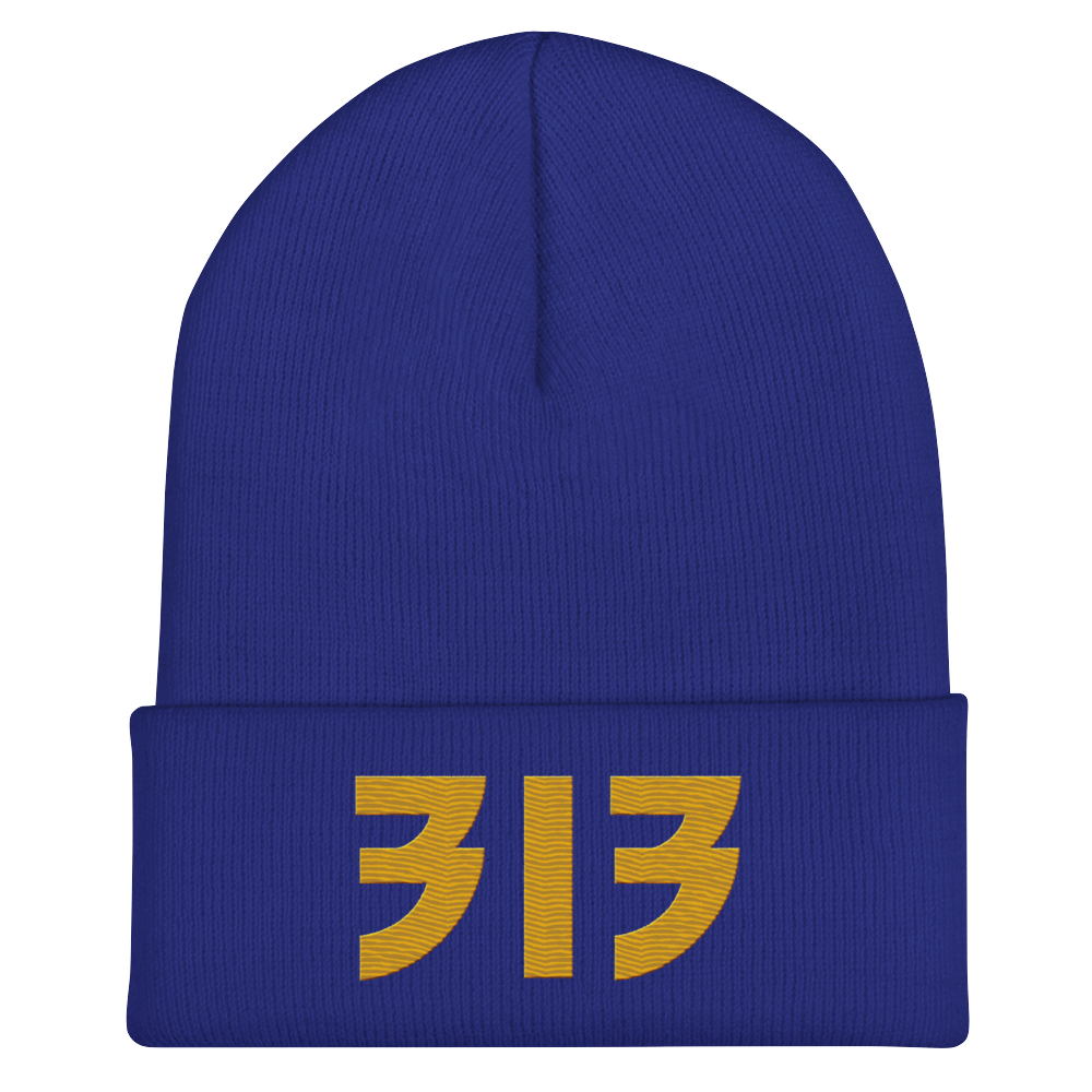 Detroit '313' Cuffed Beanie (Glam Font) | Gold