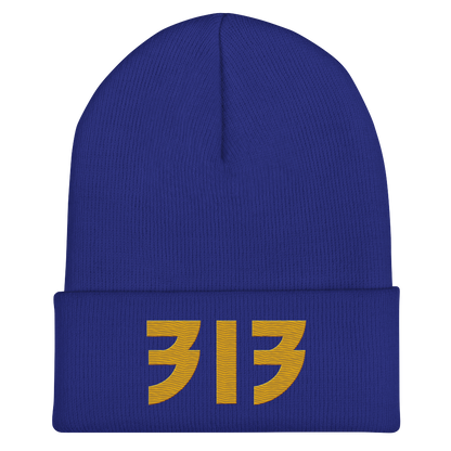 Detroit '313' Cuffed Beanie (Glam Font) | Gold