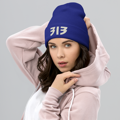 Detroit '313' Cuffed Beanie (Glam Font) | Ivory White