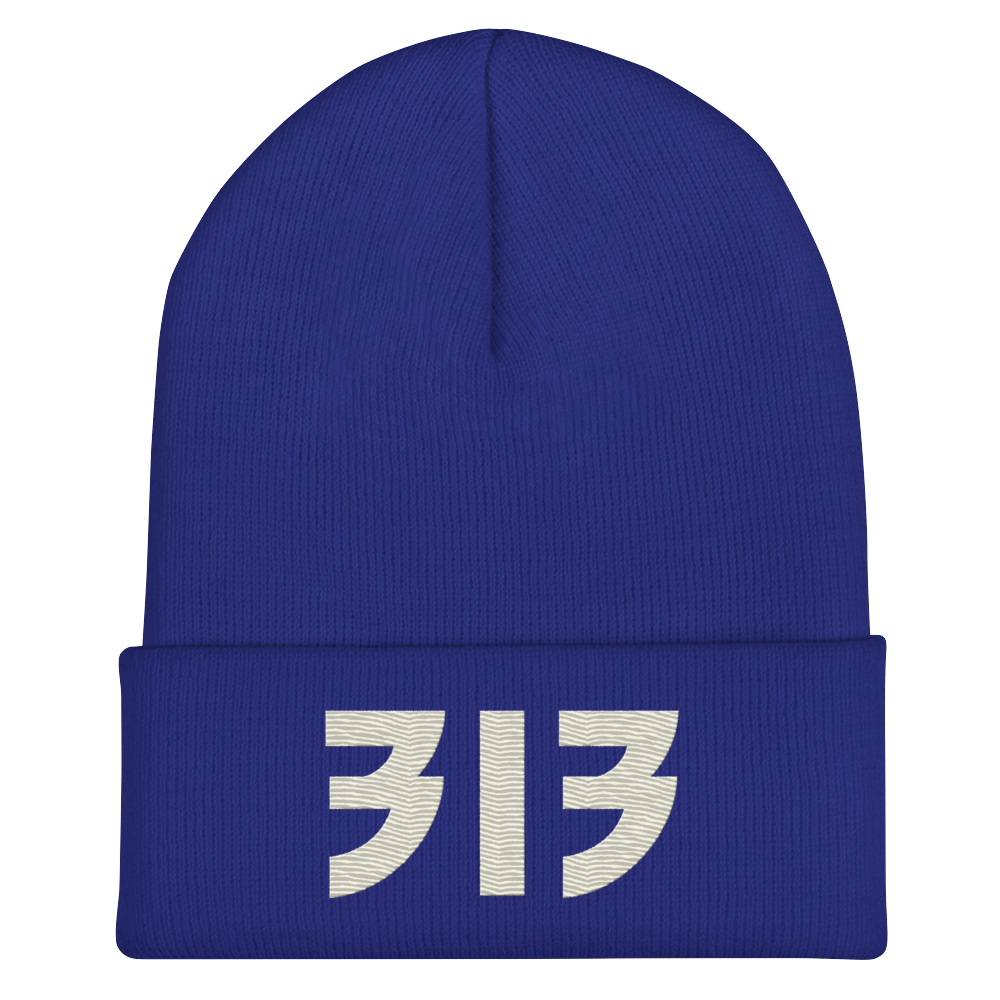 Detroit '313' Cuffed Beanie (Glam Font) | Ivory White