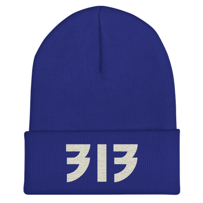 Detroit '313' Cuffed Beanie (Glam Font) | Ivory White