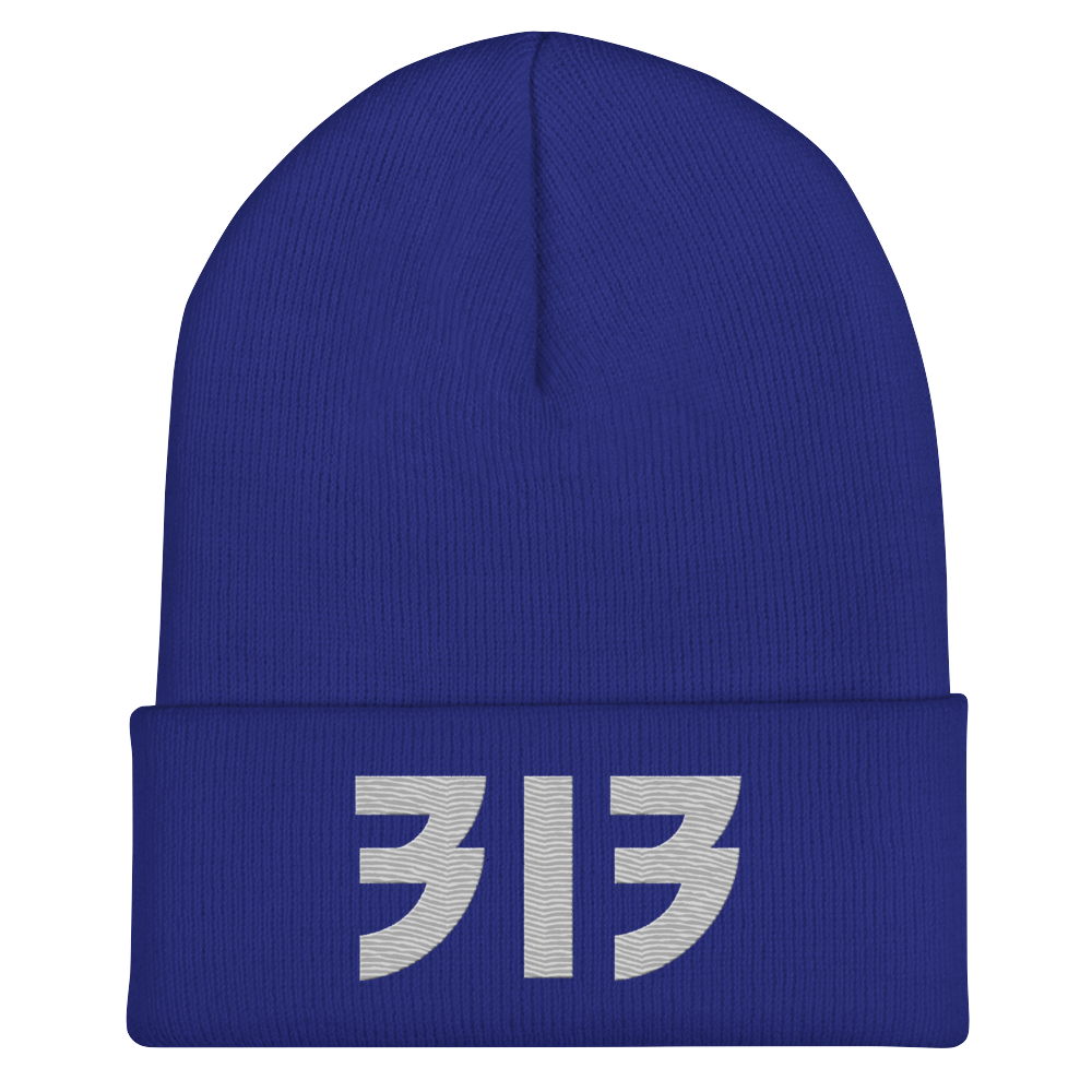 Detroit '313' Cuffed Beanie (Glam Font) | Platinum