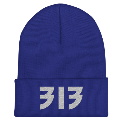 Detroit '313' Cuffed Beanie (Glam Font) | Platinum