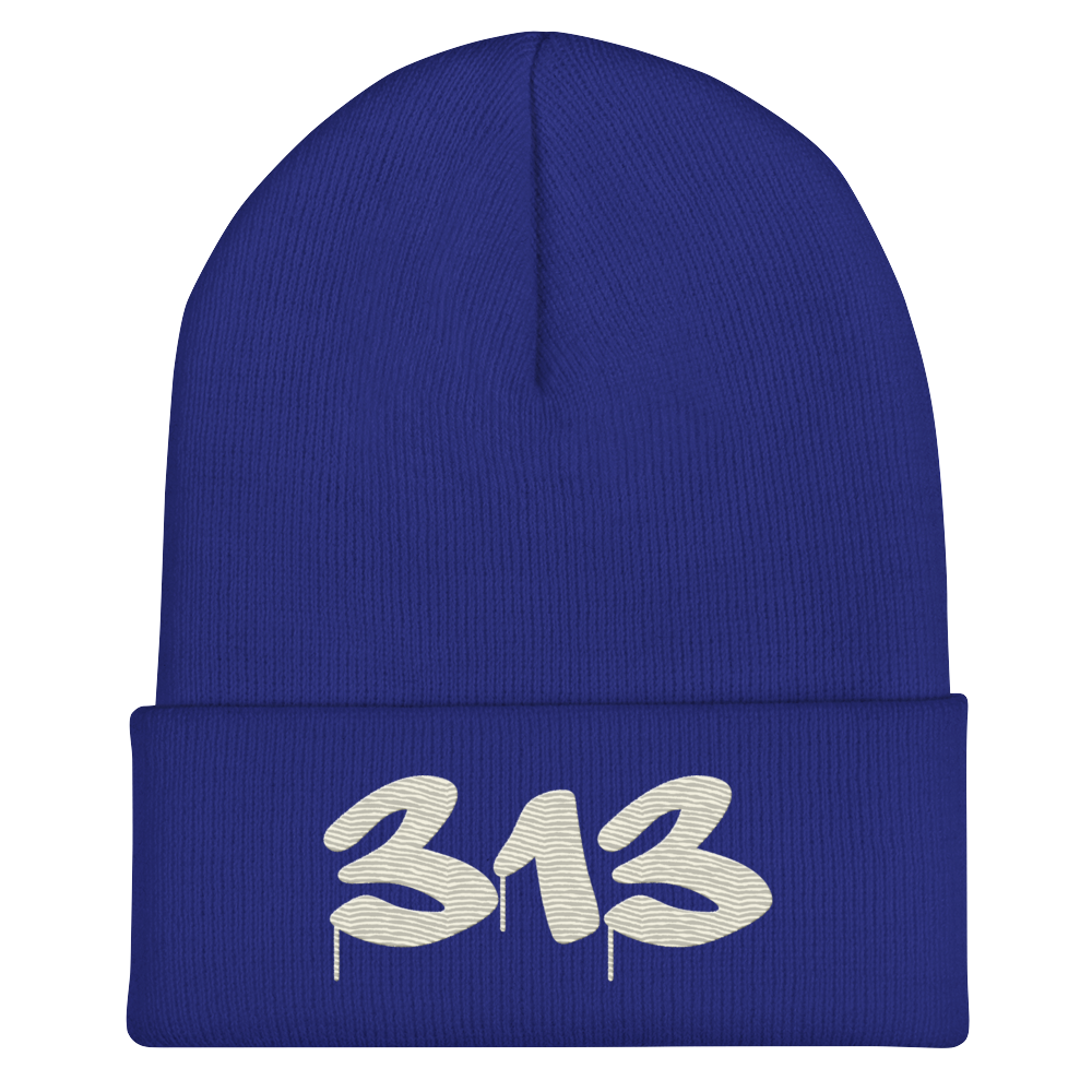 Detroit '313' Cuffed Beanie (Tag Font) | Ivory White