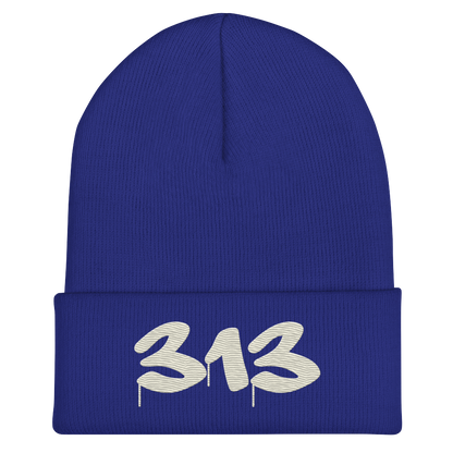 Detroit '313' Cuffed Beanie (Tag Font) | Ivory White