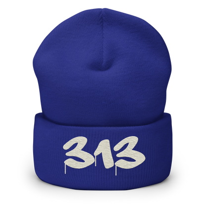 Detroit '313' Cuffed Beanie (Tag Font) | Ivory White