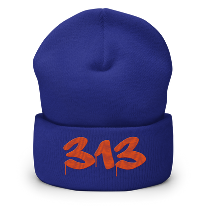 Detroit '313' Cuffed Beanie (Tag Font) | Orange