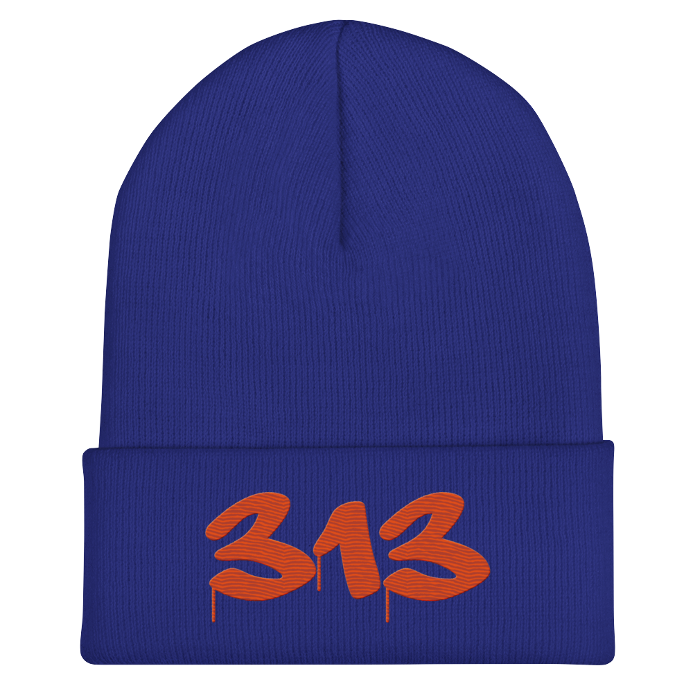 Detroit '313' Cuffed Beanie (Tag Font) | Orange