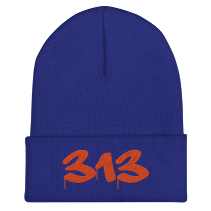 Detroit '313' Cuffed Beanie (Tag Font) | Orange