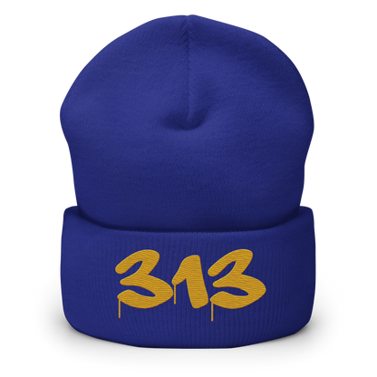 Detroit '313' Cuffed Beanie (Tag Font) | Gold