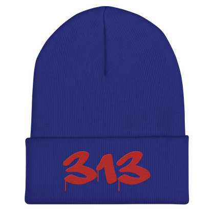 Detroit '313' Cuffed Beanie (Tag Font) | Aliform Red