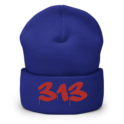 Detroit '313' Cuffed Beanie (Tag Font) | Aliform Red