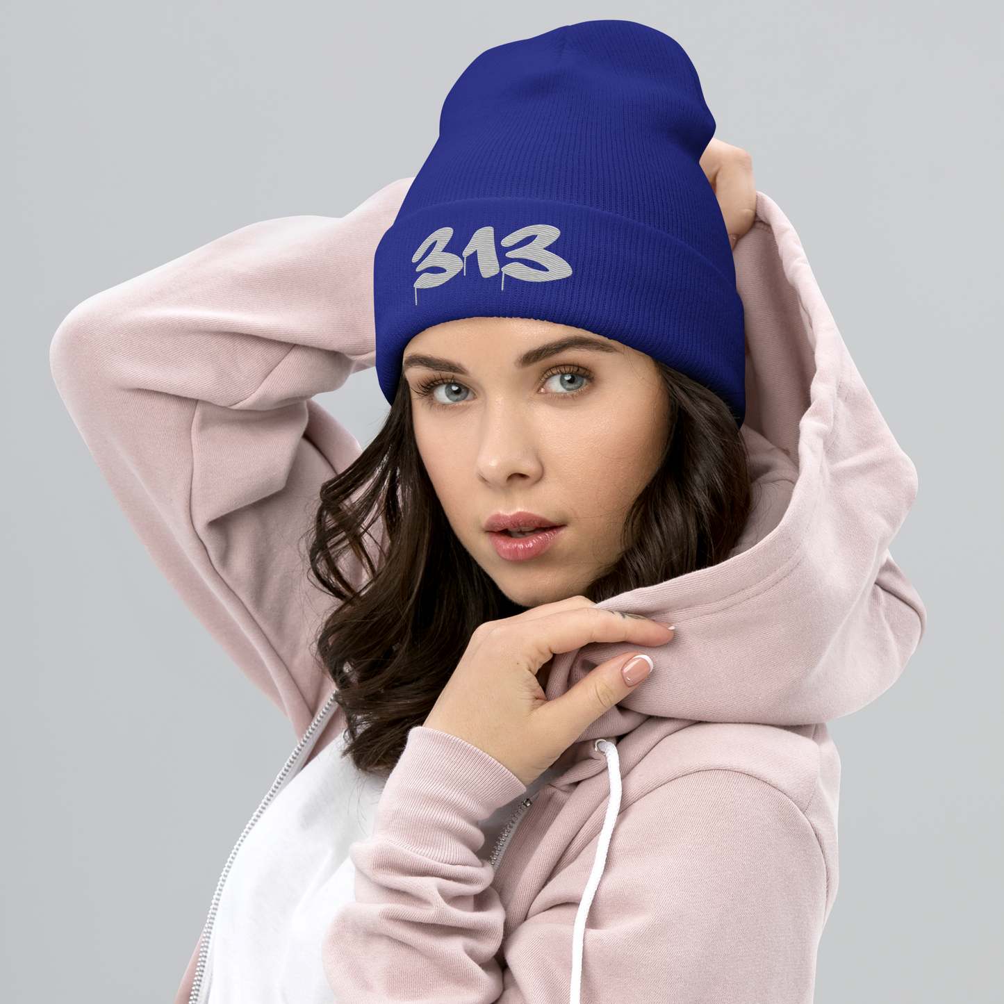 Detroit '313' Cuffed Beanie (Tag Font) | Platinum