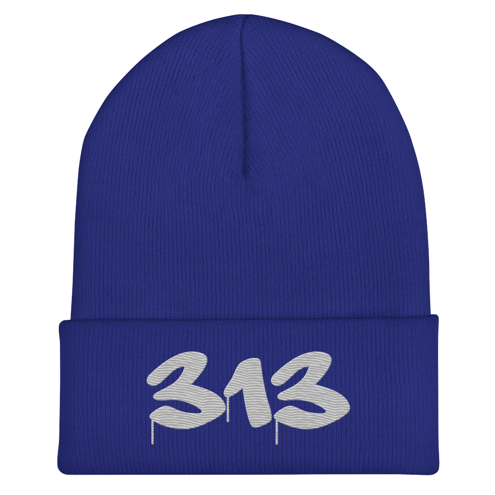 Detroit '313' Cuffed Beanie (Tag Font) | Platinum